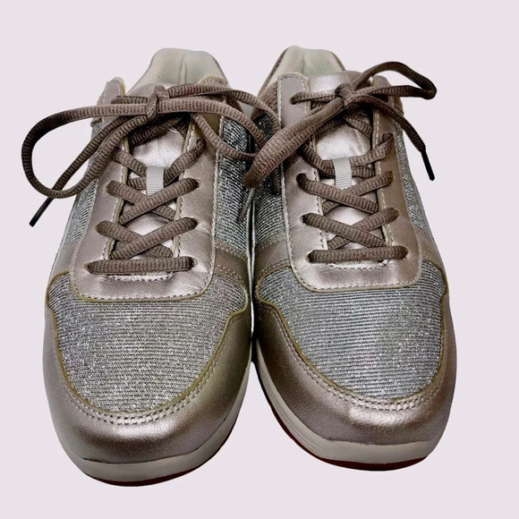 DREW Tuscany Sneaker in Pewter Leather/Glitter Mesh Size 9.5 - Picture 7 of 14